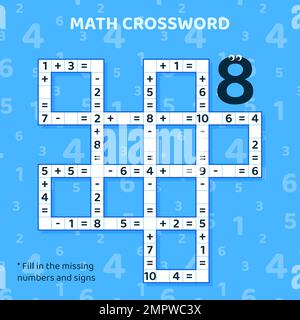 Puzzle de mots croisés mathématiques pour les enfants. Addition et soustraction. Illustration de Vecteur