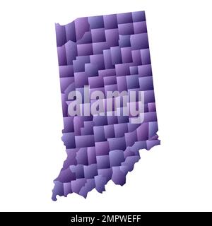 Carte de l'Indiana. Style géométrique US état contour avec comtés. Belle illustration de vecteur violet. Illustration de Vecteur