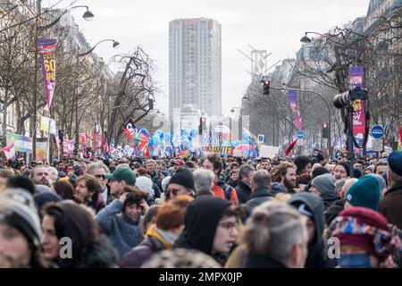 Paris, France, le 31th janvier 2023. Manifestants lors de la grève contre la réforme des pensions du gouvernement - Jacques Julien/Alay Live News Banque D'Images