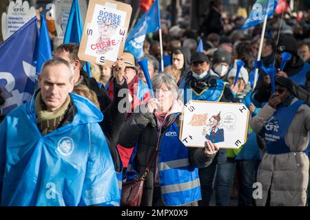 Paris, France, le 31th janvier 2023. CFTC proteste contre la réforme des retraites et les abus sur le lieu de travail - Jacques Julien/Alay Live News Banque D'Images