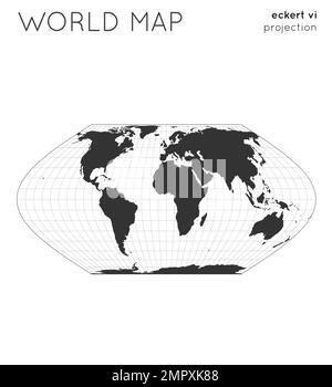 Carte du monde. Globe en projection Eckert VI, avec un style de lignes graticules. Illustration vectorielle moderne. Illustration de Vecteur