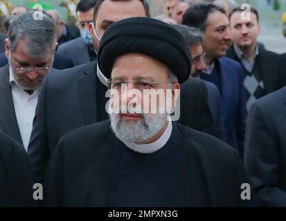 Téhéran, Iran. 31st janvier 2023. Le Président iranien Ebrahim Raisi assiste à une cérémonie de renouvellement de l'allégeance aux idéaux du fondateur de la République islamique, l'ayatollah Ruhollah Khomeini et les martyrs de la Révolution islamique à Téhéran, en Iran, sur le 31 janvier 2023. Photo du Bureau de presse du Président iranien/UPI crédit: UPI/Alay Live News Banque D'Images