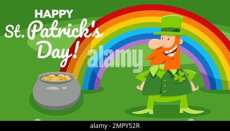 Illustration de la conception de Saint Patrick Day avec le personnage de Leprechaun avec arc-en-ciel et pot d'or Illustration de Vecteur