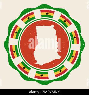 Ghana signe d'époque. Grunge logo rond avec carte et drapeaux du Ghana. Illustration vectorielle froide. Illustration de Vecteur