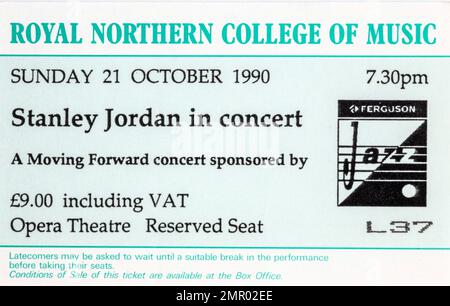 Stanley Jordan, Royal Northern College of Music, tickets de concert, Music concert Memorabilia, Manchester, Angleterre, Royaume-Uni Banque D'Images