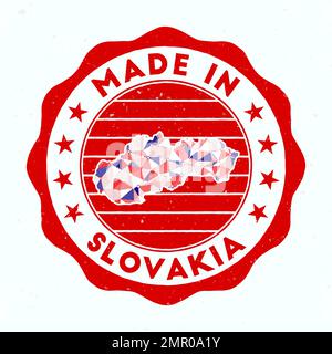 Fabriqué en Slovaquie. Timbre rond de pays. Sceau de Slovaquie avec forme de bordure. Badge vintage avec texte circulaire et étoiles. Illustration vectorielle. Illustration de Vecteur