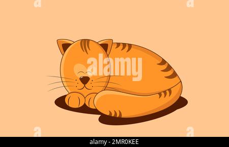 Le chat tabby rouge dort doucement sur le sol. Vecteur. Horizontale Illustration de Vecteur