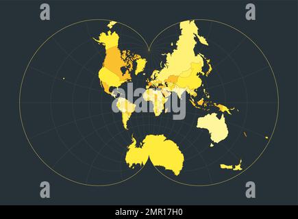 Carte du monde. Projection conformationnelle Eisenlohr. Illustration futuriste pour votre infographie. Couleurs de campagne jaune vif. Vecteur captivant illust Illustration de Vecteur