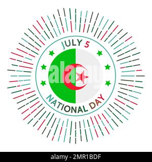 Insigne de la journée nationale d'Algérie. Indépendance de la France en 1962. Célébré sur 5 juillet. Illustration de Vecteur