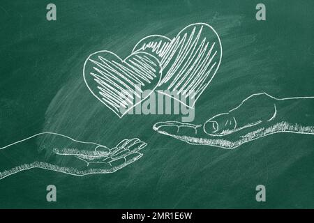 Mains mâles et femelles avec deux coeurs. Concept de l'amour, de la vie, des soins, de la compassion, de la miséricorde, Philanthropie, Santé. Je t'aime. Bonne Saint Valentin. Monde Banque D'Images