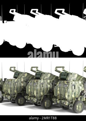 3D rendre les himars mlrs High Mobility Artillery Rocket System des baux fonciers pour l'ukraine sur fond blanc avec alpha Banque D'Images