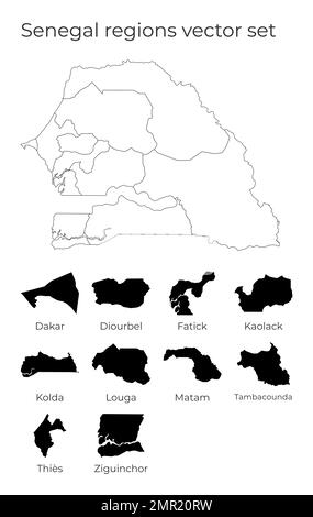 Carte du Sénégal avec formes de régions. Carte vectorielle vierge du pays avec les régions. Frontières du pays pour votre infographie. Illustration vectorielle. Illustration de Vecteur