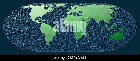 Carte abstraite du monde des télécommunications. Projection de Nell Hammer. Carte verte du monde poly avec arrière-plan réseau. Monde connecté incroyable pour infographi Illustration de Vecteur