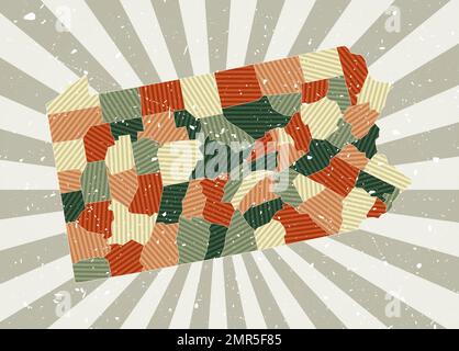 Carte ancienne de Pennsylvanie. Affiche grunge avec carte de l'état US dans la palette de couleurs rétro. Forme de Pennsylvanie avec arrière-plan rayons de soleil. Vecteur i Illustration de Vecteur