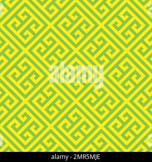 Fond vert et jaune avec motif de clé grecque sans couture. Décoration abstraite vintage et rétro. Illustration simple à vecteur plat Illustration de Vecteur