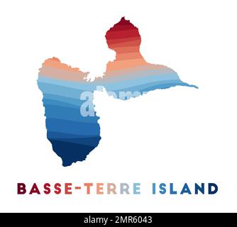 Carte de basse-Terre Island. Carte de l'île avec de belles vagues géométriques dans les couleurs rouge et bleu. Forme basse-Terre éclatante. Illustration vectorielle. Illustration de Vecteur