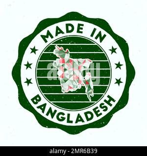 Fabriqué au Bangladesh. Timbre-poste rond. Sceau du Bangladesh de forme frontière. Badge vintage avec texte circulaire et étoiles. Illustration vectorielle. Illustration de Vecteur