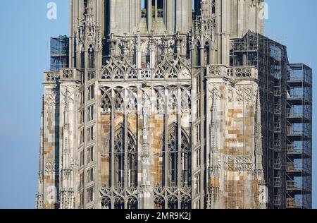 Cathédrale d'Ulm, ornementation sur la tour ouest, détails, Ulm, Bade-Wurtemberg, Allemagne, Europe Banque D'Images