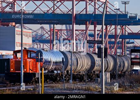 Locomotive transportant des marchandises par chemin de fer, Eurokombi, Port de Hambourg, Hambourg, Allemagne, Europe Banque D'Images