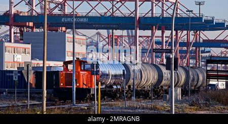 Locomotive transportant des marchandises par chemin de fer, Eurokombi, Port de Hambourg, Hambourg, Allemagne, Europe Banque D'Images