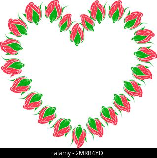 Illustration vectorielle de roses rouges bourgeon coeur cadre isolé sur fond blanc avec espace de copie pour le texte ou le dessin Illustration de Vecteur
