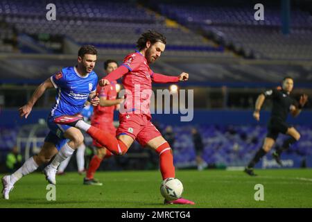 Birmingham, Royaume-Uni. 31st janvier 2023. Ben Brereton Díaz #22 de Blackburn Rovers libère le ballon lors de la coupe Emirates FA quatrième Round Replay match Birmingham City vs Blackburn Rovers à St Andrews, Birmingham, Royaume-Uni, 31st janvier 2023 (photo de Gareth Evans/News Images) à Birmingham, Royaume-Uni le 1/31/2023. (Photo de Gareth Evans/News Images/Sipa USA) Credit: SIPA USA/Alay Live News Banque D'Images