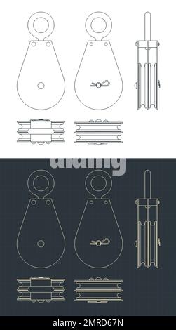 Illustrations vectorielles stylisées de plans de bloc suspendu à double poulie Illustration de Vecteur