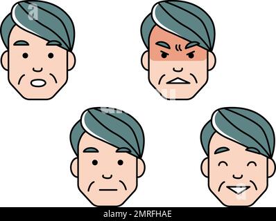 Ensemble d'icônes de visage d'homme d'âge moyen. Diverses expressions du visage. Illustration de Vecteur