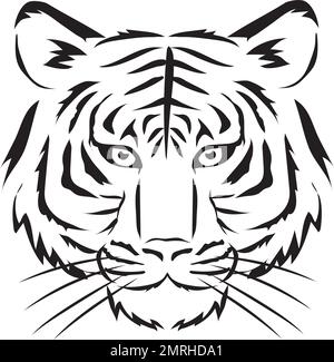 Illustration vectorielle de la face d'un tigre vers l'avant. Style noir et blanc. Matériel de carte du nouvel an pour l'année du tigre. Illustration de Vecteur