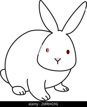 Lapin blanc assis face à vous. Matériel de la carte du nouvel an pour l'année du zodiaque du lapin. Illustration de Vecteur