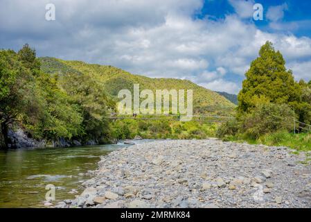 Une passerelle au-dessus de la rivière Otaki à Kapiti, en Nouvelle-Zélande Banque D'Images