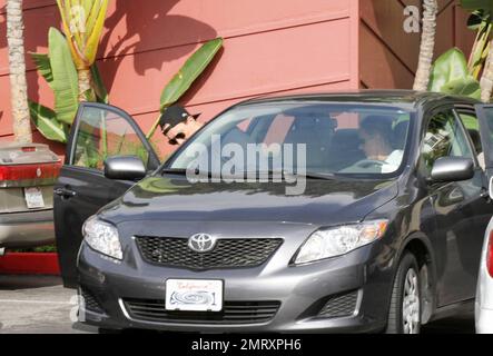 EXCLUSIF !! Martin Kemp, star du ballet et acteur de Spandau, sert un petit-déjeuner familial au Mell's Diner on the Sunset Strip avec sa femme Shirlie Holliman et son fils Roman. L'acteur terre-à-terre a apprécié un petit déjeuner rapide puis a laissé dans une petite saloon Toyota avec la femme Shirlie au volant. Los Angeles, CA 10/24/2010 Banque D'Images