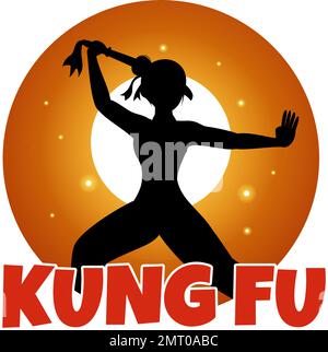 Kung Fu Illustration avec des gens montrant l'art martial de sport chinois dans le dessin à la main de dessin à la main pour le Web Banner ou les modèles de page d'arrivée Illustration de Vecteur