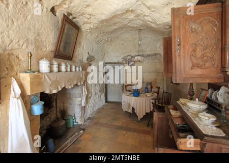 Habitation troglodyte du musée de Troo, Loir et cher, 41, Centre régional, France Banque D'Images