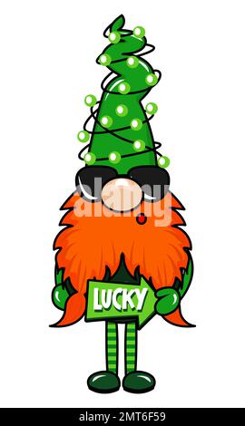 One Lucky Gnome - Design amusant de la Saint-Patrick pour affiche, t-shirt, carte, invitation, autocollant, bannière, cadeau. Le lepretchun irlandais shenanigans porte un charme chanceux Illustration de Vecteur