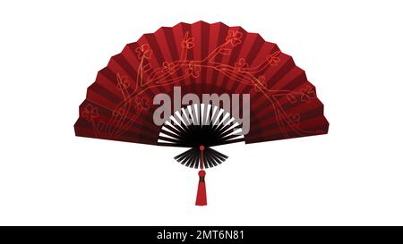 Réaliste détaillé 3D différents fans de main d'Asie rouge ensemble traditionnel souvenir. Illustration vectorielle du ventilateur de pliage Illustration de Vecteur