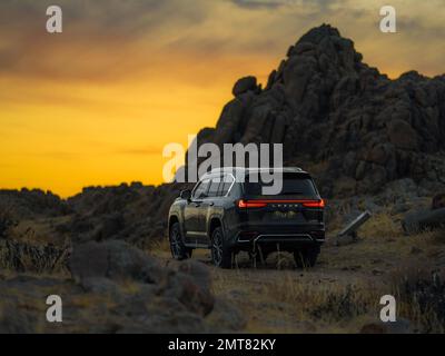 LEXUS LX 600 Mongolie coucher de soleil Banque D'Images