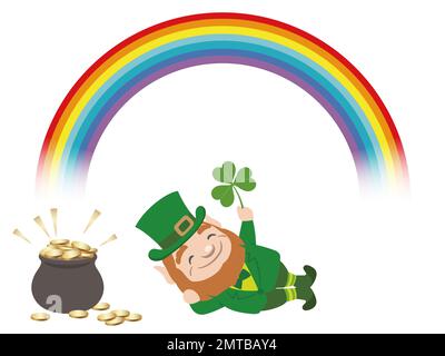 Vecteur St. Symbole de la fête de Patrick Illustration avec Un Leprechaun, Un arc-en-ciel et Un pot d'or isolé sur Un fond blanc. Illustration de Vecteur