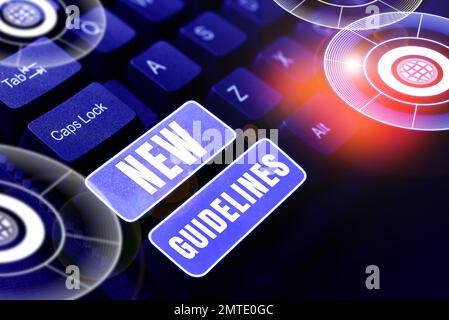 Affiche affichant les nouvelles directives. Les entreprises présentent une nouvelle liste d'objectifs à atteindre ou à atteindre Banque D'Images