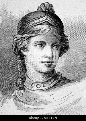 Hair style byzantin avec capot, illustration historique, gravure sur bois Banque D'Images