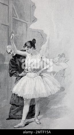 Dressing un danseur de ballet girl, 1880, gravure sur bois, l'illustration historique Banque D'Images