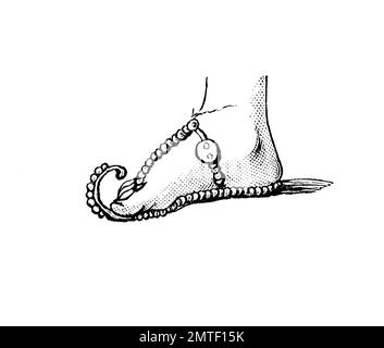Shoe fashion du passé, une vieille chaussure, gravure sur bois, de l'Égypte l'année 1880 Banque D'Images