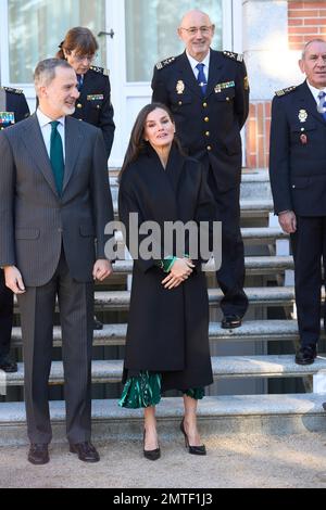 Madrid. Espagne. 20230201, le roi Felipe VI d'Espagne, la reine Letizia d'Espagne assiste à une audience de la session plénière de la Commission nationale pour la commémoration du bicentenaire de la police nationale. Au Palais Zarzuela sur 1 février 2023 à Madrid, Espagne Banque D'Images