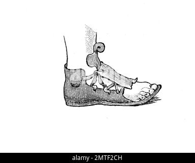 Shoe fashion du passé, un patin, de Grèce, de gravures sur bois de l'année 1880 Banque D'Images