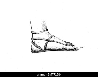Shoe fashion du passé, d'une sandale grecque ancienne, chaussure, Grèce, gravure sur bois de l'année 1880 Banque D'Images