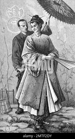 Femme noble de la Chine au Moyen-Âge, gravure sur bois de l'année 1880 Banque D'Images