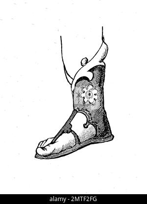 Shoe fashion du passé, une chaussure du Mexique à partir de l'année 1500, gravure sur bois de l'année 1880 Banque D'Images