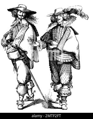 Noble français, hommes de l'année 1628, avec de longs cheveux et un Henri-quatre, histoire de la mode, des costumes story Banque D'Images