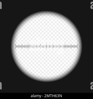 Vue monoculaire, télescopique ou périscope avec échelle et arrière-plan transparent. Instrument optique d'espion, de sniper, de chasseur ou de touriste pour le suivi, la recherche, la grossissement, l'exploration. Illustration vectorielle Illustration de Vecteur