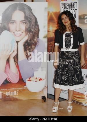 L'actrice Salma Hayek lance le nouveau « Got Milk? » Campagne appelée le projet de petit déjeuner qui vise à transformer les matinées de l'Amérique soulignant l'importance de commencer la journée avec du lait en particulier puisque le petit déjeuner est le repas le plus important de la journée. La collaboration de Salma avec « Got Milk? » Marque la première fois que la campagne utilisera une célébrité pour faire des publicités télévisées bilingues. Hayek apparaîtra dans les trois publicités imprimées et deux spots télévisés, sous la direction du cinéaste hollywoodien Wally Pfister. Los Angeles, Californie. 24th février 2012. Banque D'Images